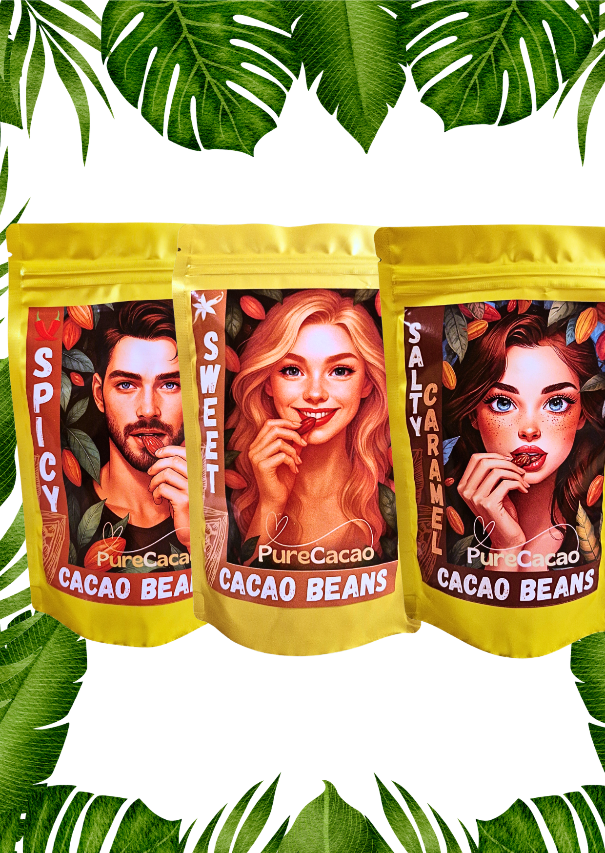 3x ochucené kakaové boby – sladká vanilka + skořice, slaný karamel, mírně pikantní – 10% sleva